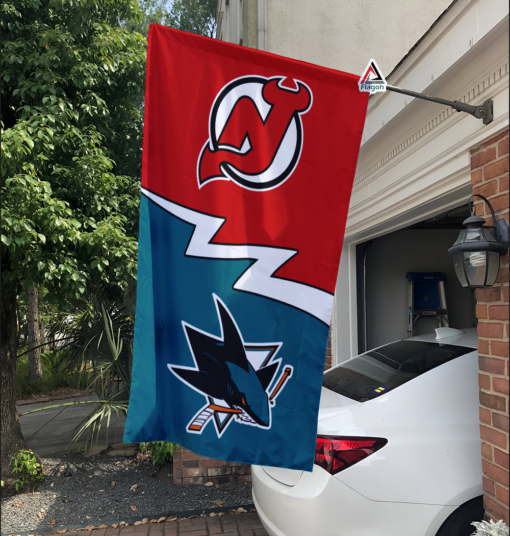 Devils vs Sharks House Divided Flag, NHL House Divided Flag