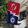 New Jersey Devils vs Winnipeg Jets House Divided Flag, NHL House Divided Flag