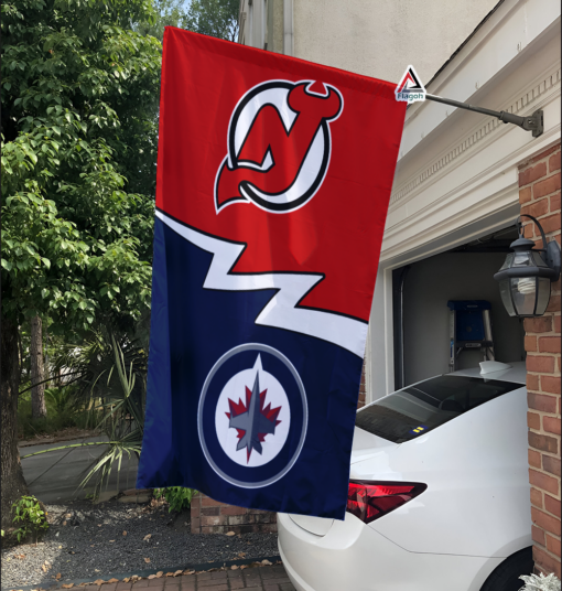 Devils vs Jets House Divided Flag, NHL House Divided Flag