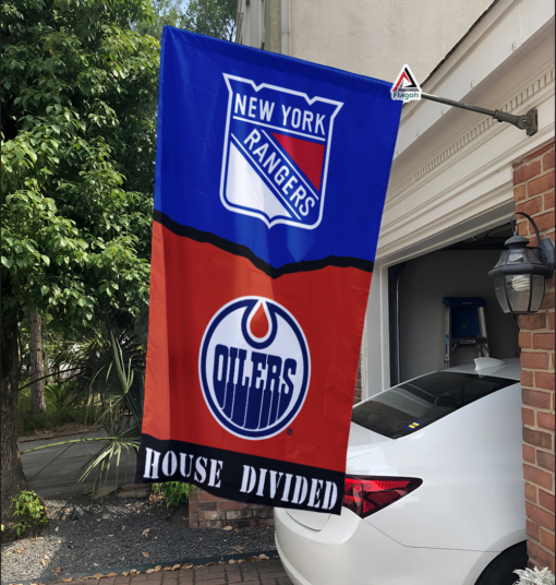 Rangers vs Oilers House Divided Flag, NHL House Divided Flag