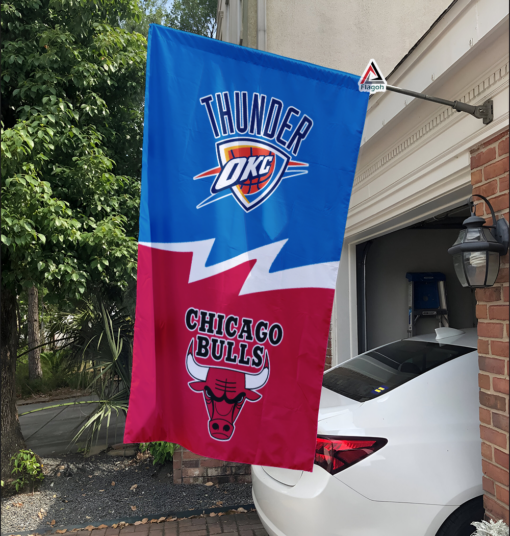 Thunder vs Bulls House Divided Flag, NBA House Divided Flag