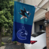 San Jose Sharks vs Vancouver Canucks House Divided Flag, NHL House Divided Flag