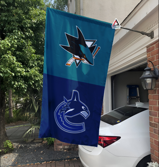 Sharks vs Canucks House Divided Flag, NHL House Divided Flag