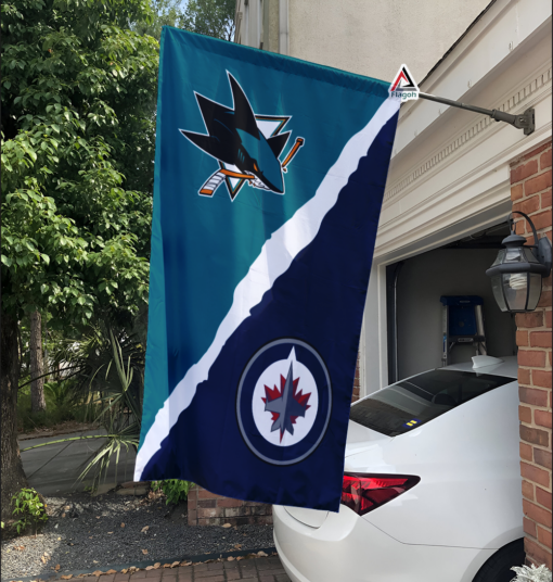 Sharks vs Jets House Divided Flag, NHL House Divided Flag