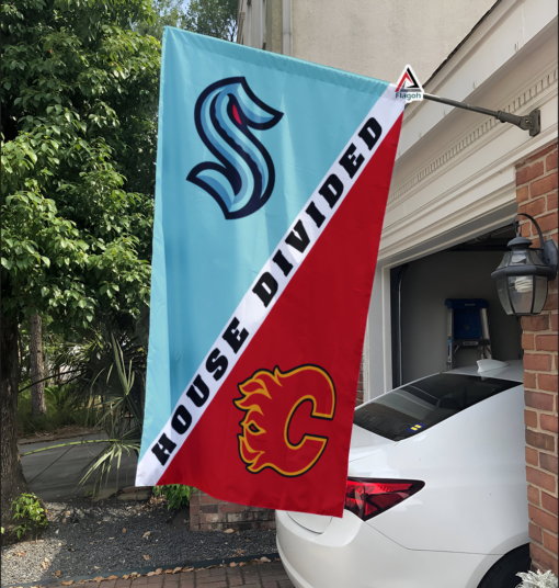 Kraken vs Flames House Divided Flag, NHL House Divided Flag