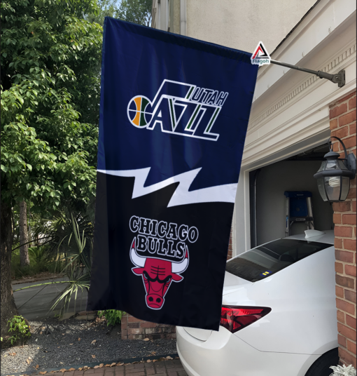 Jazz vs Bulls House Divided Flag, NBA House Divided Flag