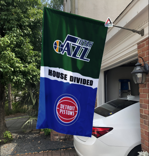 Jazz vs Pistons House Divided Flag, NBA House Divided Flag