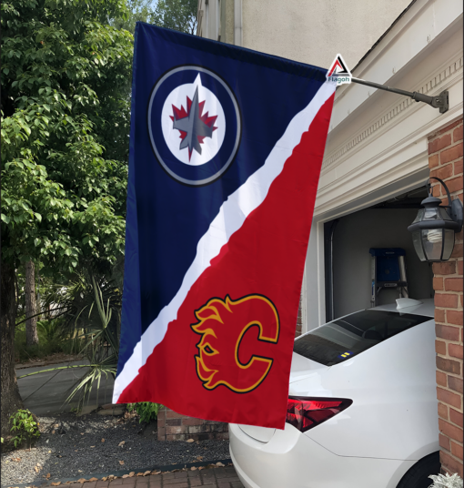 Jets vs Flames House Divided Flag, NHL House Divided Flag