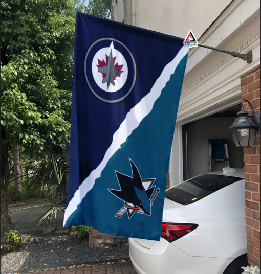 Jets vs Sharks House Divided Flag, NHL House Divided Flag