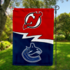 New Jersey Devils vs Vancouver Canucks House Divided Flag, NHL House Divided Flag