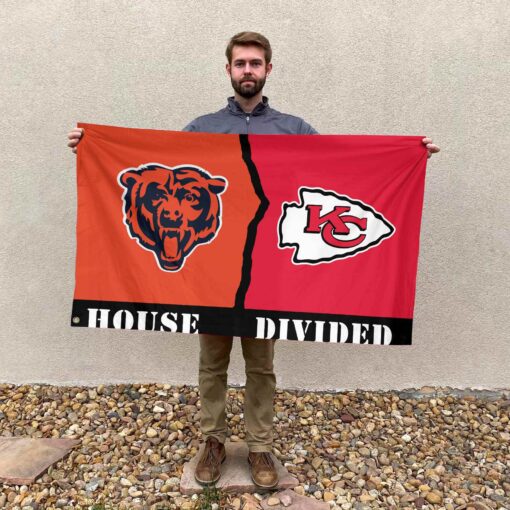 Bears vs Chiefs House Divided Flag, NFL House Divided Flag
