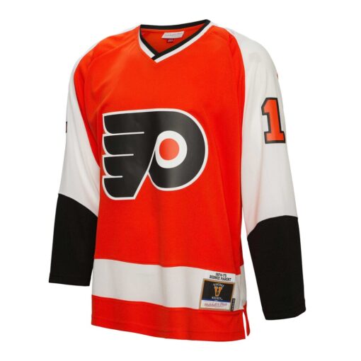 Bernie Parent Philadelphia Flyers Mitchell Ness 1974/75 Blue Line Player Jersey – Orange, Limited Replica Fan Edition