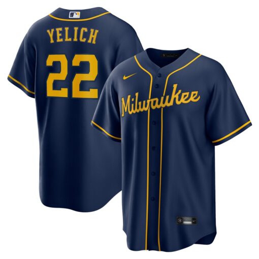 Christian Yelich Milwaukee Brewers Alternate 2 Replica Jersey – Navy, Limited Replica Fan Edition