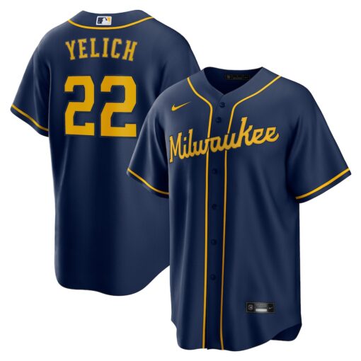 Christian Yelich Milwaukee Brewers Alternate 2 Replica Jersey – Navy, Limited Replica Fan Edition