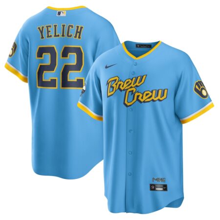 Christian Yelich Milwaukee Brewers City Connect Replica Player Jersey – Powder Blue, Limited Replica Fan Edition