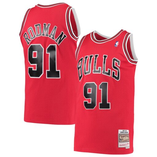 Dennis Rodman Chicago Bulls Mitchell Ness Hardwood Classics Swingman Jersey Red, Limited Replica Fan Edition
