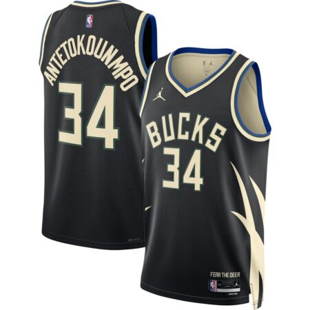 Giannis Antetokounmpo Milwaukee Bucks Jordan Unisex Swingman Jersey Statement Edition Black, Limited Replica Fan Edition