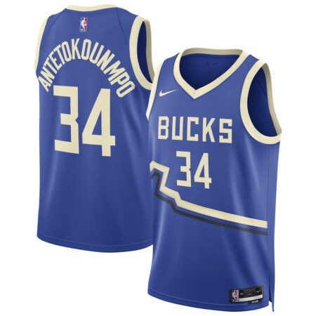 Giannis Antetokounmpo Milwaukee Bucks Unisex 2024/25 Swingman Player Jersey – City Edition – Royal, Limited Replica Fan Edition