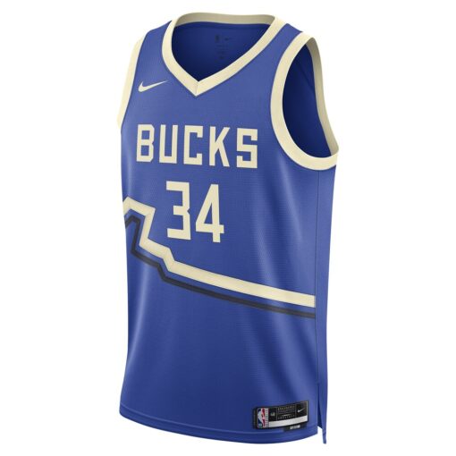Giannis Antetokounmpo Milwaukee Bucks Unisex 2024/25 Swingman Player Jersey – City Edition – Royal, Limited Replica Fan Edition