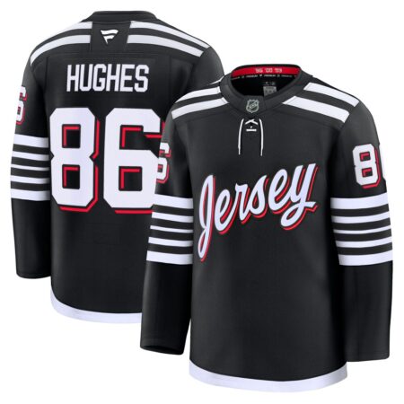 Jack Hughes New Jersey Devils Alternate Premium Jersey – Black, Limited Replica Fan Edition