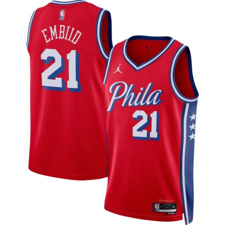 Joel Embiid Philadelphia 76ers Jordan Unisex Swingman Jersey – Statement Edition – Red, Limited Replica Fan Edition