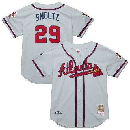 John Smoltz Atlanta Braves Mitchell & Ness 1995 Throwback Authentic Jersey – Gray, Limited Replica Fan Edition