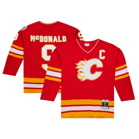 Lanny McDonald Calgary Flames Mitchell & Ness Captain Patch 1988 Blue Line Player Jersey – Red, Limited Replica Fan Edition