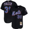 Mike Piazza New York Mets Mitchell & Ness Cooperstown Collection Mesh Batting Practice Button-Up Jersey - Black, Limited Replica Fan Edition