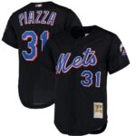 Mike Piazza New York Mets Mitchell & Ness Cooperstown Collection Mesh Batting Practice Button-Up Jersey - Black, Limited Replica Fan Edition