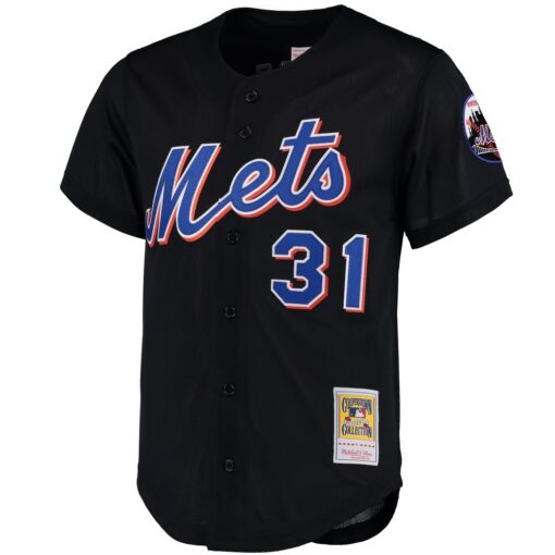 Mike Piazza New York Mets Mitchell & Ness Cooperstown Collection Mesh Batting Practice Button-Up Jersey – Black, Limited Replica Fan Edition