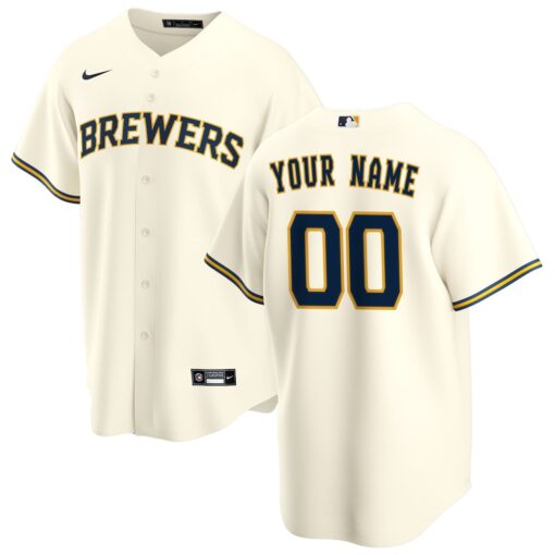 Milwaukee Brewers Home Replica Custom Jersey – Cream, Limited Replica Fan Edition