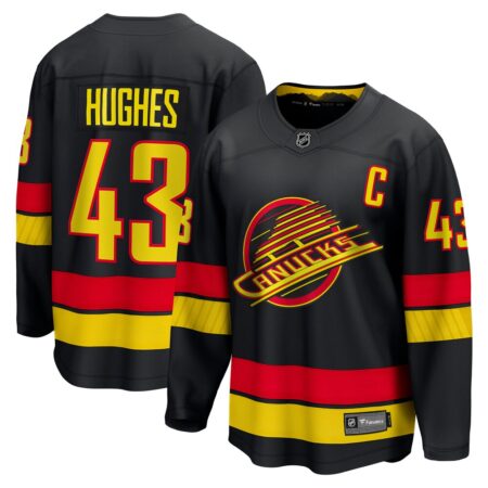 Quinn Hughes Vancouver Canucks Alternate Breakaway Jersey – Black, Limited Replica Fan Edition