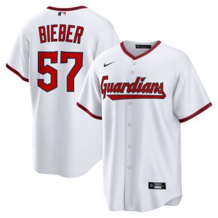 Shane Bieber Cleveland Guardians Home Replica Jersey – White, Limited Replica Fan Edition