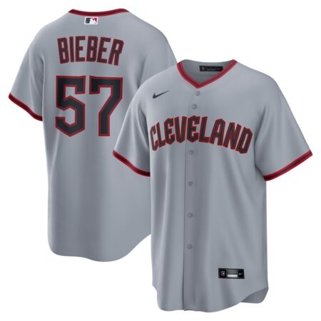 Shane Bieber Cleveland Guardians Road Replica Jersey – Gray, Limited Replica Fan Edition