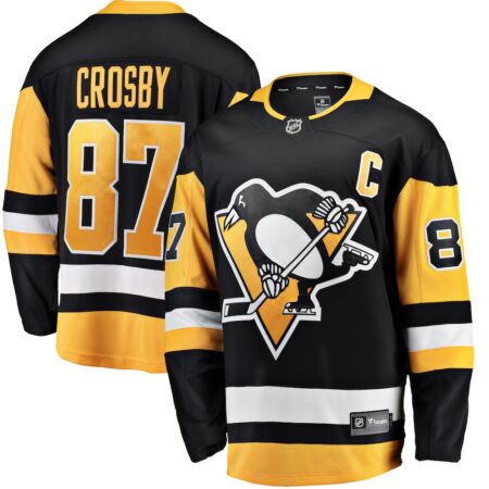Sidney Crosby Pittsburgh Penguins Captain Patch Home Breakaway Jersey – Black, Limited Replica Fan Edition
