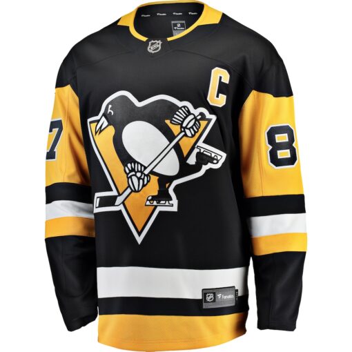 Sidney Crosby Pittsburgh Penguins Captain Patch Home Breakaway Jersey – Black, Limited Replica Fan Edition