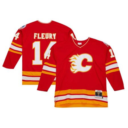 Theoren Fleury Calgary Flames Mitchell Ness 1988 Blue Line Player Jersey – Red, Limited Replica Fan Edition