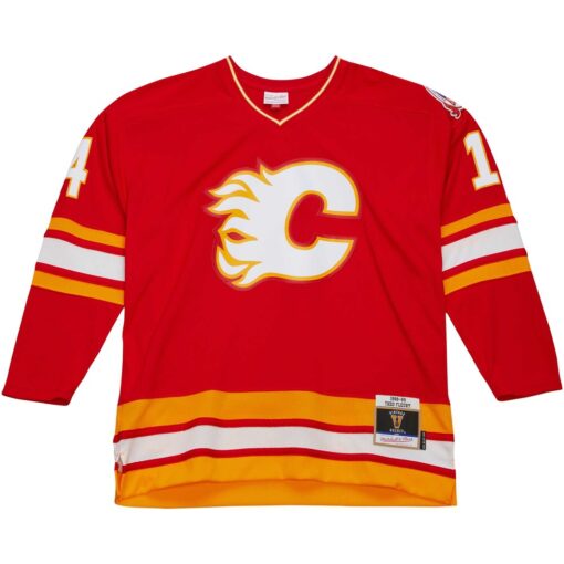 Theoren Fleury Calgary Flames Mitchell Ness 1988 Blue Line Player Jersey – Red, Limited Replica Fan Edition