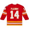 Theoren Fleury Calgary Flames Mitchell Ness 1988 Blue Line Player Jersey - Red, Limited Replica Fan Edition