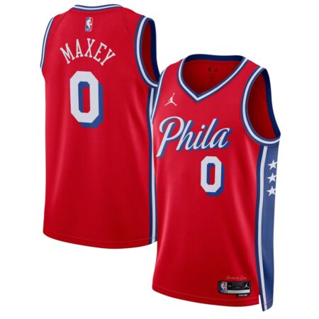 Tyrese Maxey Philadelphia 76ers Jordan Unisex Swingman Jersey – Statement Edition – Red, Limited Replica Fan Edition