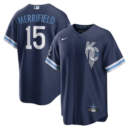 Whit Merrifield Kansas City Royals City Connect Replica Player Jersey – Navy, Limited Replica Fan Edition