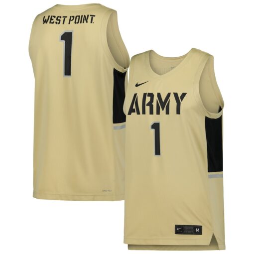 1 Army Black Knights Nike Team Replica Basketball Jersey – Gold, Limited Replica Fan Edition