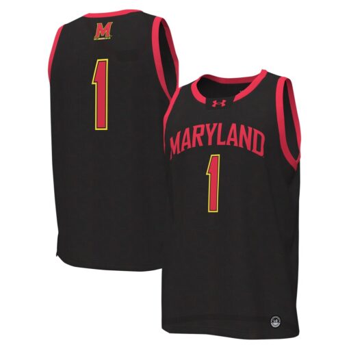 1 Maryland Terrapins Under Armour Replica Basketball Jersey – Black, Limited Replica Fan Edition
