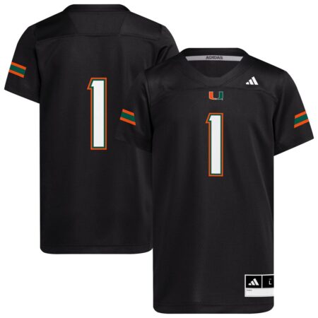 1 Miami Hurricanes Youth Replica Jersey – Black, Limited Replica Fan Edition
