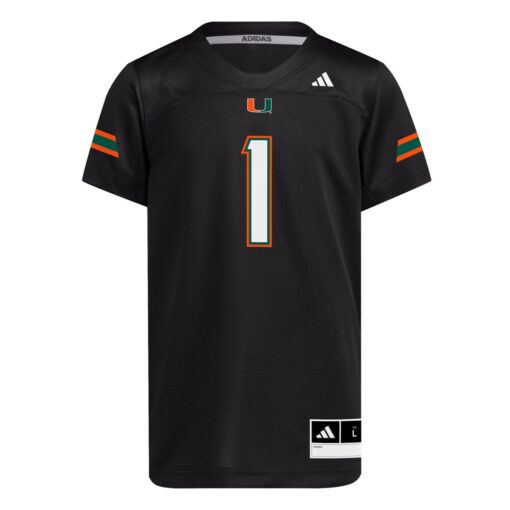 1 Miami Hurricanes Youth Replica Jersey – Black, Limited Replica Fan Edition