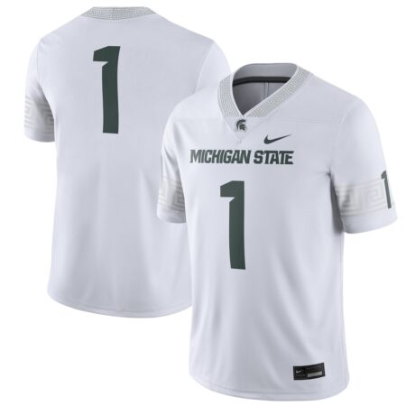 1 Michigan State Spartans Nike Football Game Jersey – White, Limited Replica Fan Edition