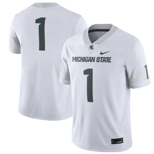 1 Michigan State Spartans Football Game Jersey – White, Limited Replica Fan Edition