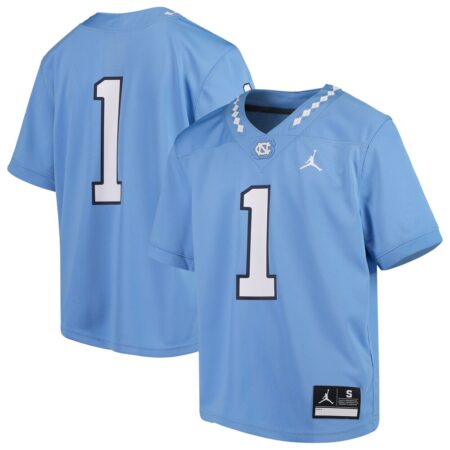 1 North Carolina Tar Heels Jordan Brand Youth Team Replica Football Jersey – Carolina Blue, Limited Replica Fan Edition