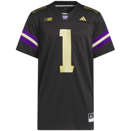 1 Washington Huskies Premier Strategy Jersey – Black, Limited Replica Fan Edition
