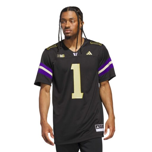 1 Washington Huskies Premier Strategy Jersey – Black, Limited Replica Fan Edition
